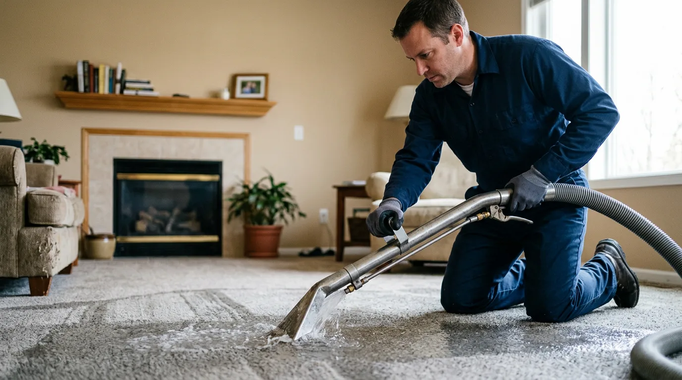 Water damage restoration technician working near Beaver Island, MI